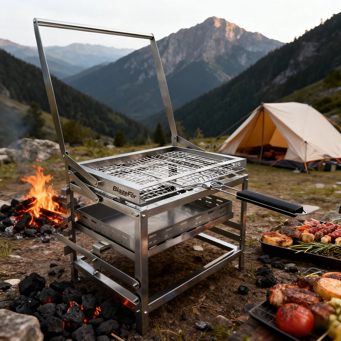 Adjustable Rotating Charcoal BBQ Grill for Garden & Camping