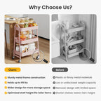 3-Tier Wheeled Metal Rolling Utility Cart, Multi-Layer Storage Trolley for Narrow Kitchen & Bedside Spaces