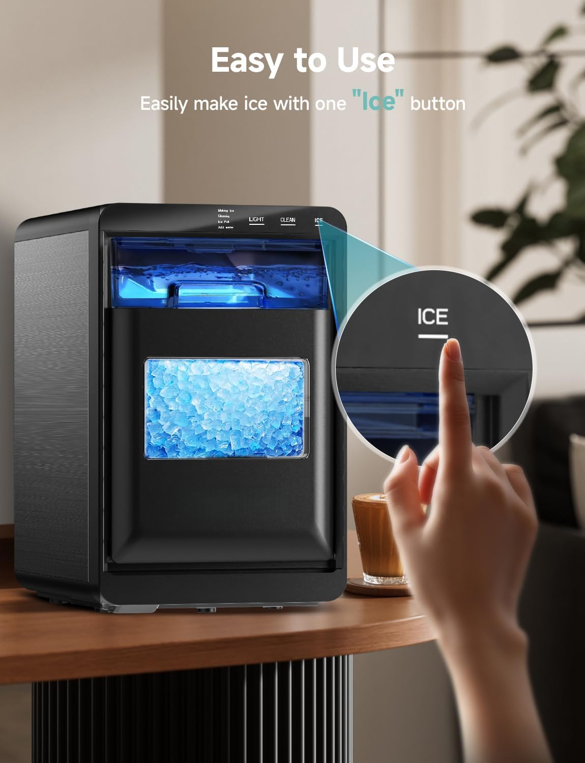 40Lbs/24H Self‑Cleaning Countertop Nugget Pebble Ice Maker with Scoop & Basket