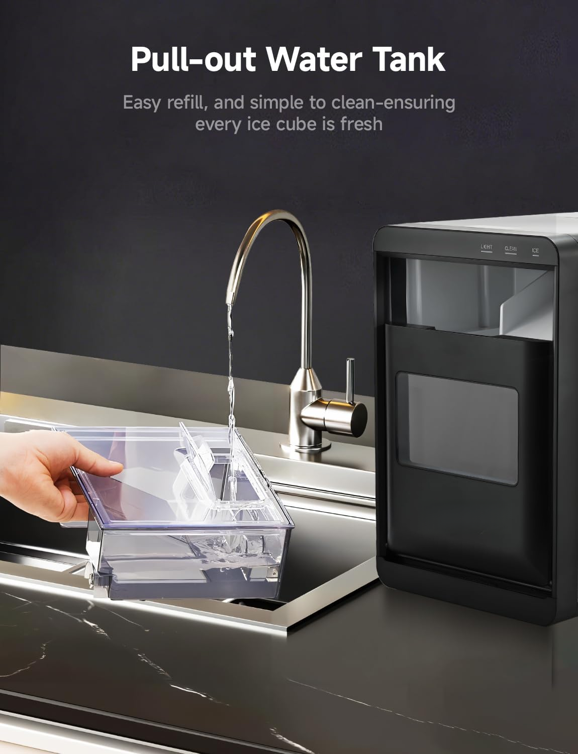 40Lbs/24H Self‑Cleaning Countertop Nugget Pebble Ice Maker with Scoop & Basket