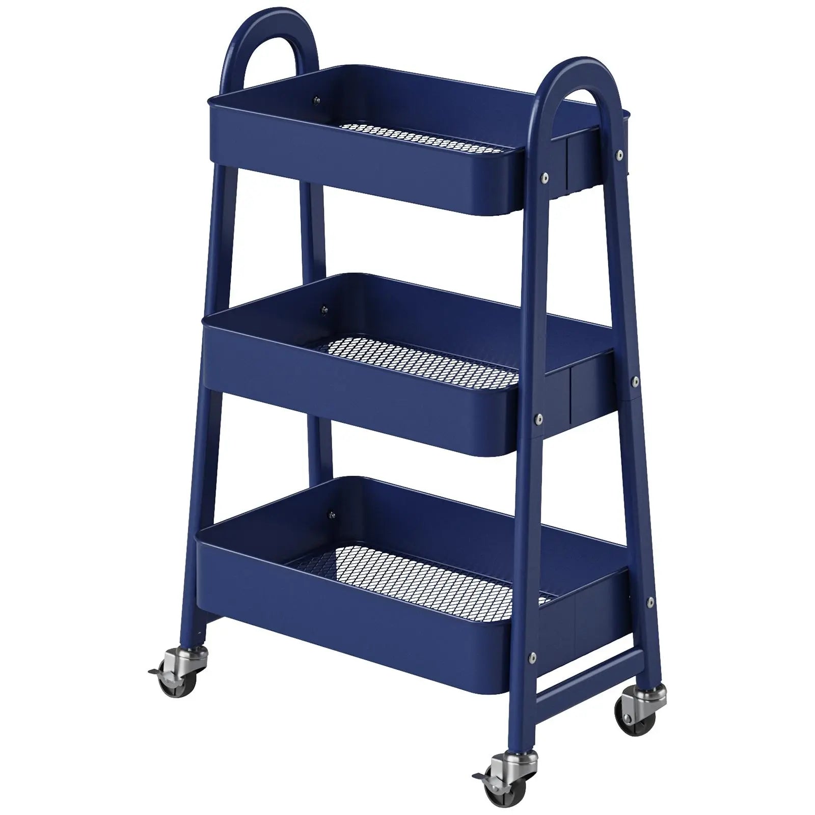3-Tier Wheeled Metal Rolling Utility Cart, Multi-Layer Storage Trolley for Narrow Kitchen
