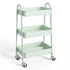 3-Tier Wheeled Metal Rolling Utility Cart, Multi-Layer Storage Trolley for Narrow Kitchen & Bedside Spaces