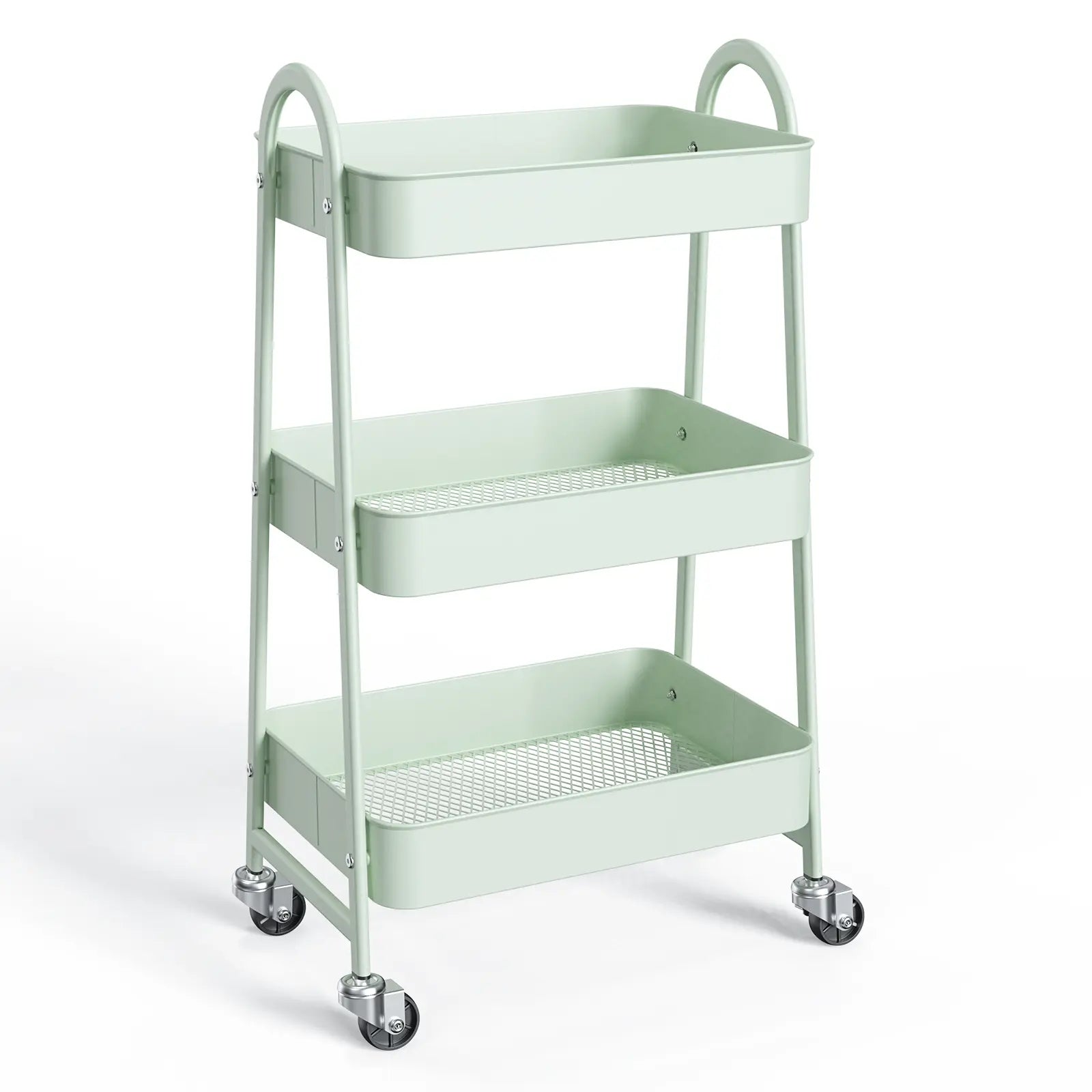 3-Tier Wheeled Metal Rolling Utility Cart, Multi-Layer Storage Trolley for Narrow Kitchen