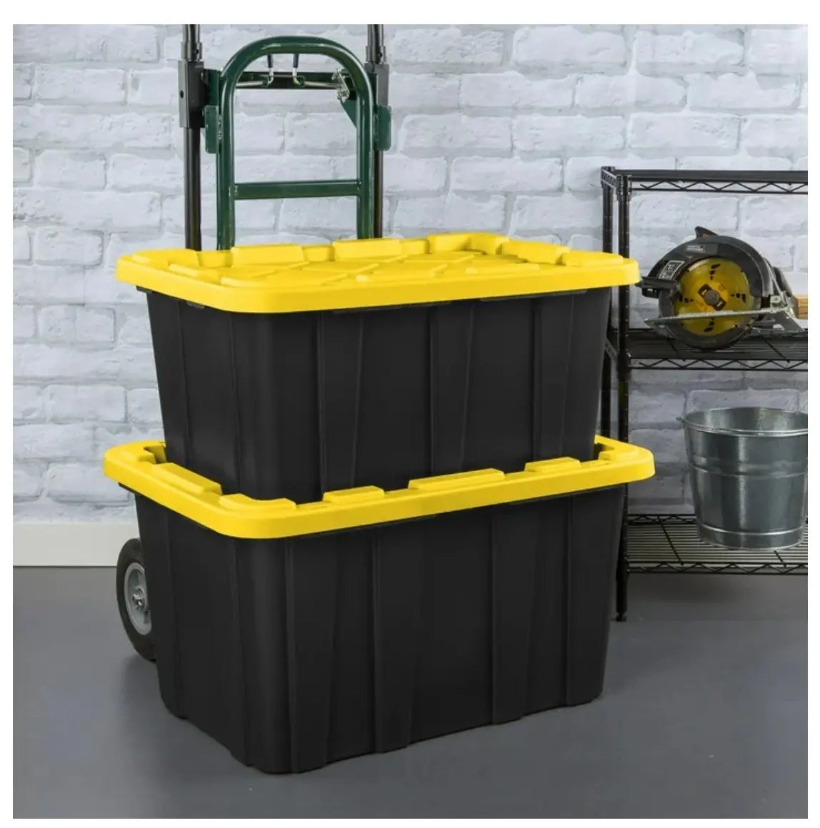 6 Pack 27 Gallon Plastic Storage Totes with Snap Lids, Heavy Duty Black Yellow Large Stackable Storage Bins