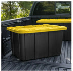 6 Pack 27 Gallon Plastic Storage Totes with Snap Lids, Heavy Duty Black Yellow Large Stackable Storage Bins
