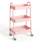 3-Tier Wheeled Metal Rolling Utility Cart, Multi-Layer Storage Trolley for Narrow Kitchen & Bedside Spaces