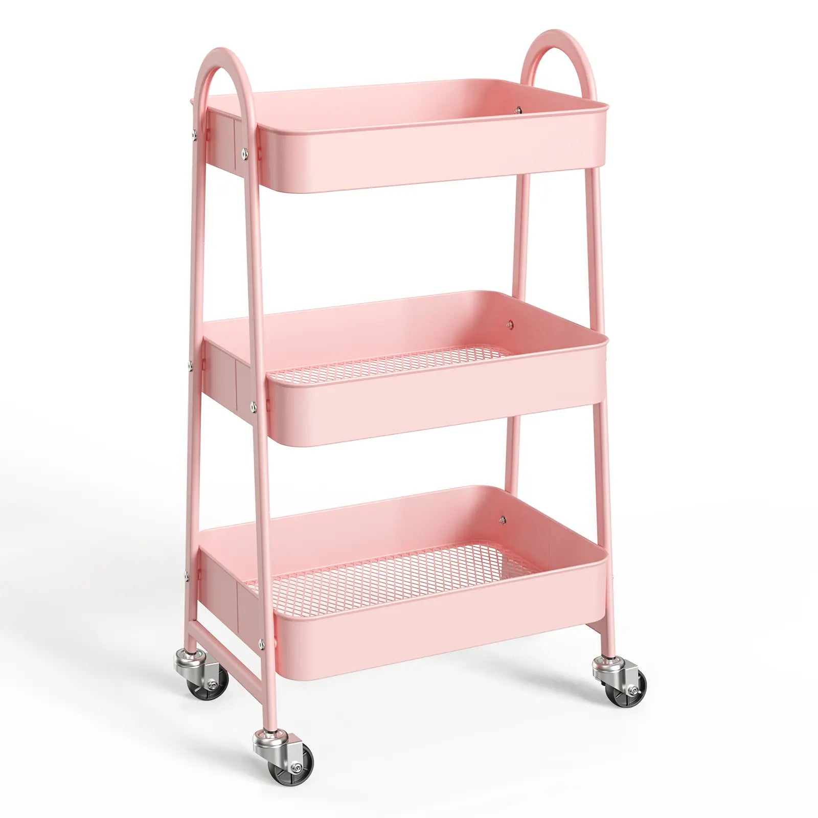 3-Tier Wheeled Metal Rolling Utility Cart, Multi-Layer Storage Trolley for Narrow Kitchen