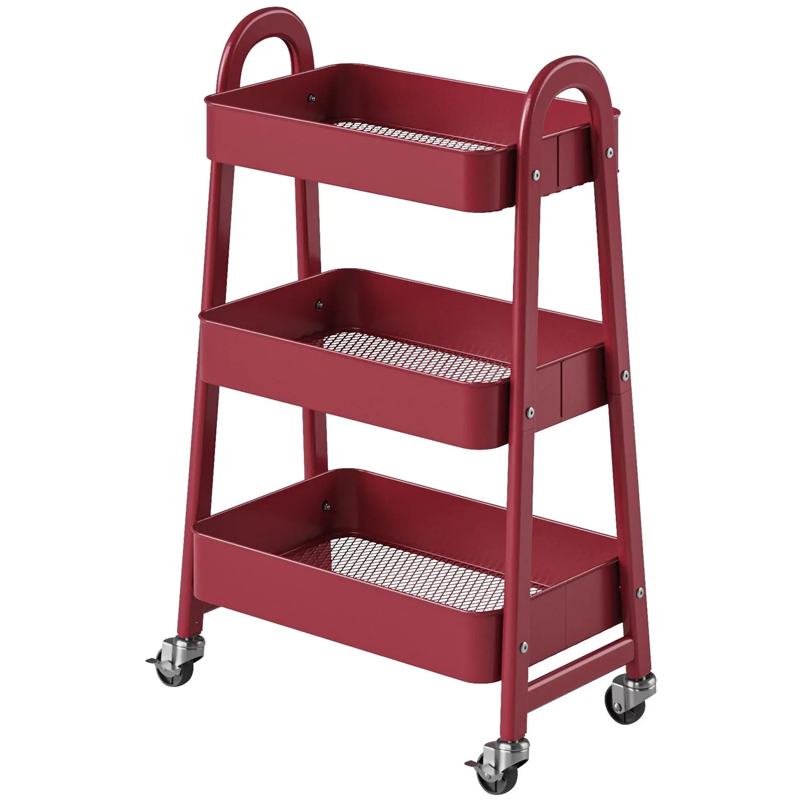 3-Tier Wheeled Metal Rolling Utility Cart, Multi-Layer Storage Trolley for Narrow Kitchen