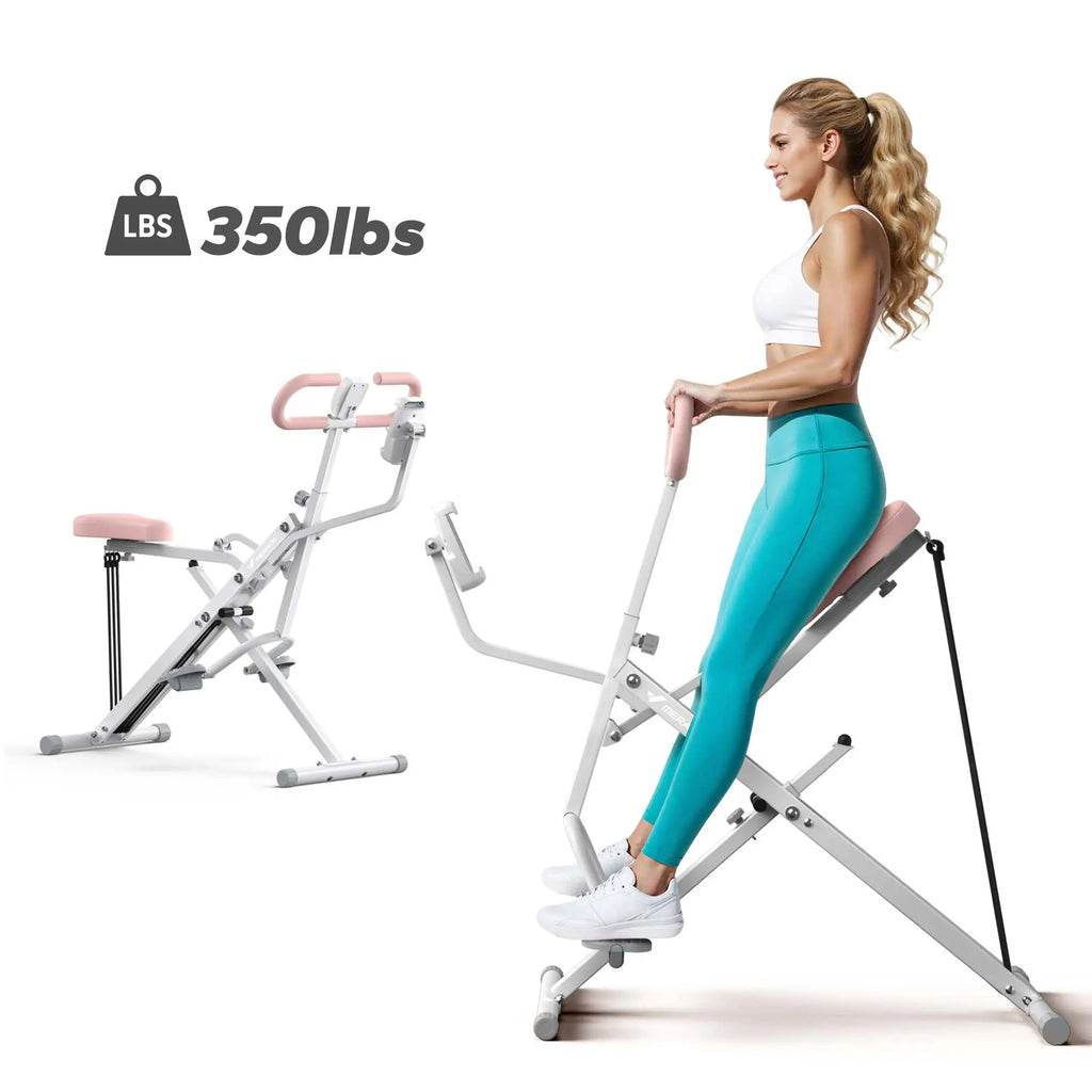 2-in-1 Squat Rowing Machine, 350LBS Foldable Leg & Glute Trainer with LCD Monitor Home Gym
